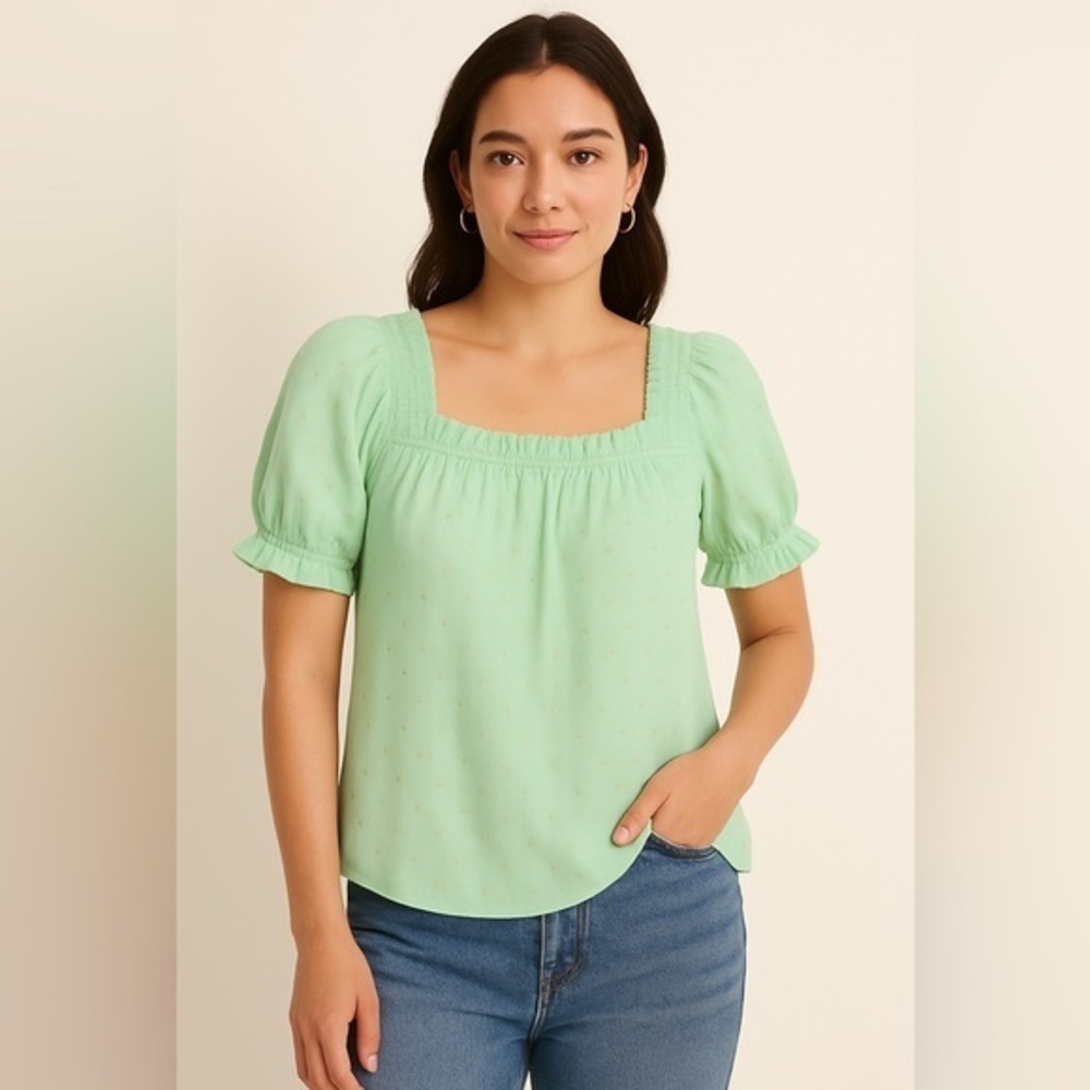 Perch Blu Pepper Green Gold Dots Back Tie Peasant Bobbi Top NWT 1XL 2XL #2391-2